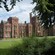 The brick Gothic Tudor façade of the Lanyon Building at Queen's University in Belfast, North Ireland